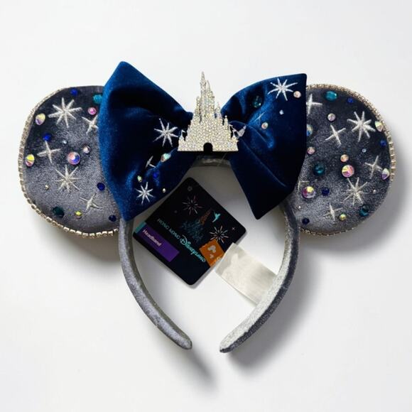 Hong Kong Disneyland 20th Anniversary Castle Ear Headband Silver Navy NWT